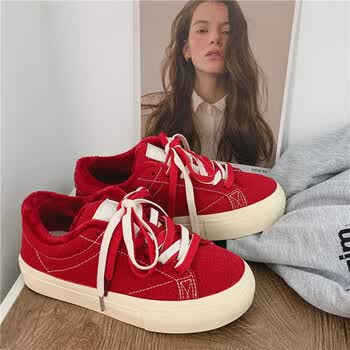 鞋靴>时尚女鞋>女士休闲鞋>女士老爹鞋>芳嫔>本命年红鞋女运动鞋学生