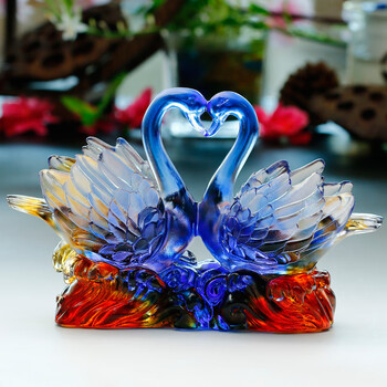 吉祥源新婚礼物高端大气夫妻卧室摆件房间装饰品琉璃水晶天鹅摆件一对