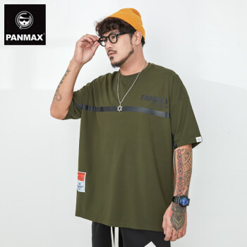 PANMAX加肥加大码男装简约半袖深绿色字母印花潮牌胖子短袖T恤 深绿色 3XL