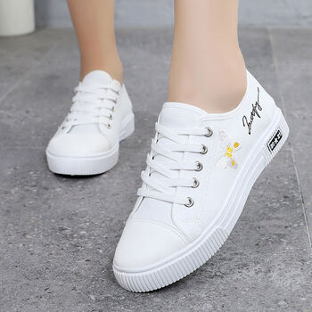 布鞋女学生帆布鞋软底防滑时尚休闲鞋绣花鞋小白鞋2201白色35标准码