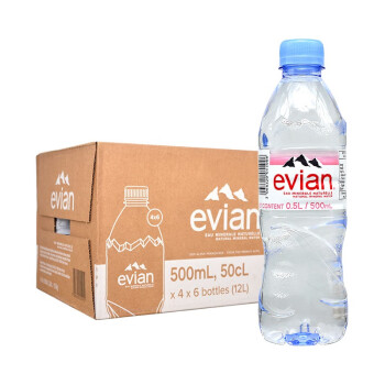 依云evian矿泉水500ml*24瓶/整箱装 法国进口饮用水 弱碱性水