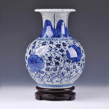 景德镇陶瓷器 手绘釉下彩仿古官窑青花瓷花瓶 古玩工艺品家居摆设