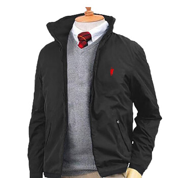 秋冬季商务休闲宽松男装上衣polo衫纯色刺绣小马标夹克外套潮 226黑色