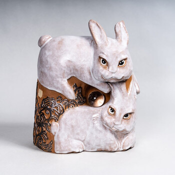 美陶 国字号老师兔年力作春风得意兔年生肖精品特制陶瓷石湾公仔新年