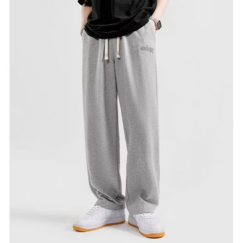 姜商休闲裤男夏季薄款健身运动春秋阔腿潮流宽松百搭垂感直筒灰色裤子