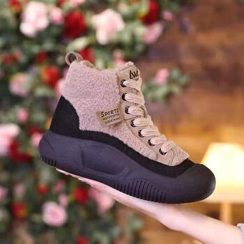 軬木珍珍鞋坊冬季加绒新款韩版ins女厚底增高保暖休闲鞋鞋ks卡其36