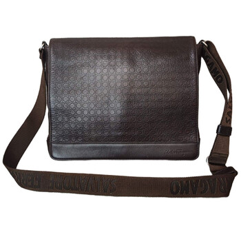 95新菲拉格慕ferragamo褐色牛皮马蹄扣单肩斜跨包邮差包男包