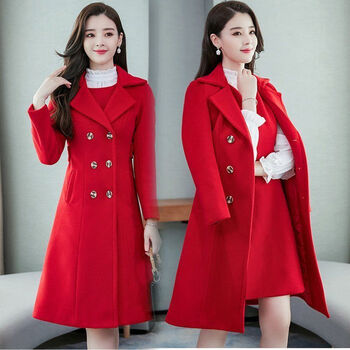 敬酒服新娘秋冬结婚礼服订婚回门衣服毛呢外套两件套套装连衣裙女红色