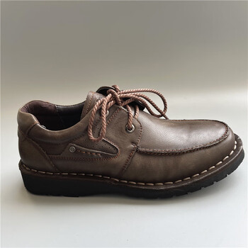 头层牛皮公牛世家男鞋厚底耐磨防滑系带中年休闲舒适男皮鞋暗棕色8a85