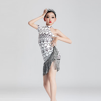 宫钰悦拉丁舞衣比赛表演考级新款服装夏季练功服女儿童网红舞裙连 乳