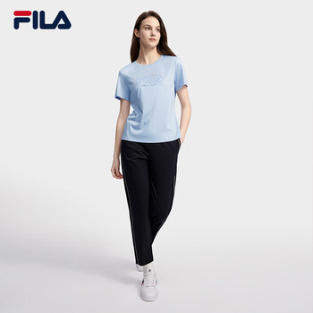 斐乐fila女子短袖t恤2023夏新款莫代尔休闲圆领运动针织上衣蔚浅蓝lb1