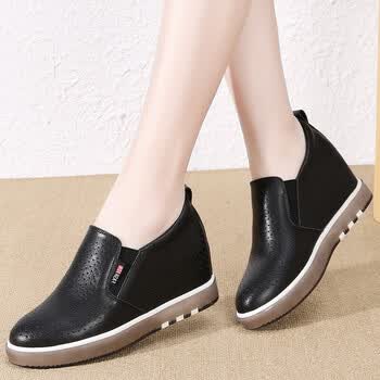 夏天内增高皮鞋女春夏季女士真皮皮鞋软皮内增高小白鞋百搭潮休闲鞋