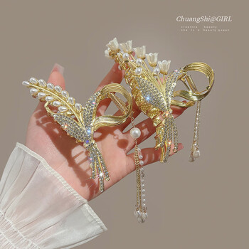 众蝶麦穗流苏抓夹大号鲨鱼夹子发卡头饰感花朵发夹女后脑勺盘发抓铃兰