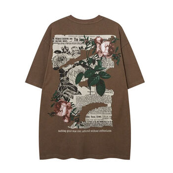 星眉美式复古做旧印花短袖男风水洗落肩宽松t恤vintage潮酷穿搭哥特风