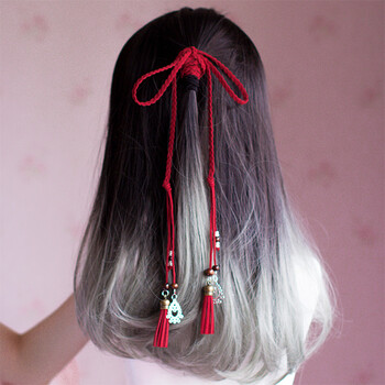 oloey 复古红头绳古风发带宫绦 仙流苏编发发绳汉服配饰古装头饰 暗红