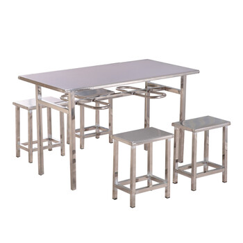 德四方食堂不锈钢分体餐桌椅组合4人6人8人位饭堂挂凳餐桌学校员工