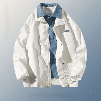 奢梦朵chales查尔斯桃心撞色拼接假两件休闲夹克外套男学院风潮白色m