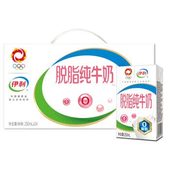 伊利肪脱脂纯牛奶250ml*16盒牛奶整箱早餐送礼 1月底脱脂纯牛奶250ml*