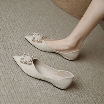 瓢鞋春秋温柔配裙子小香风法式软底孕妇单鞋米白色35>进店逛逛|关注