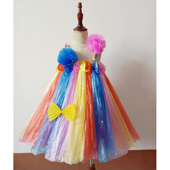 环保时装秀女孩幼儿园儿童走秀创意公主裙演出子手工制作裙 粉黄红蓝