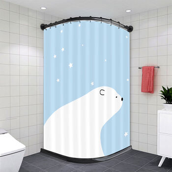卫生间防水帘免打孔伸弧形缩杆浴室淋浴房挡水条磁性浴帘套装隔断卡通