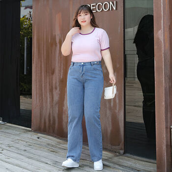 书野200斤加肥加大女牛仔裤高腰超长高个子300斤特大码女装牛仔裤女夏