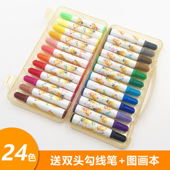 雄狮水彩笔套装幼儿园小学生24色36色彩色笔儿童宝宝手绘功夫鸭画画笔粗头绘画涂鸦安全可水洗酷鲁24色橙盒 送图画本 勾线笔 图片价格品牌报价 京东