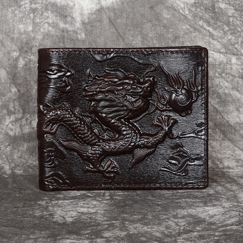 酷奇袋鼠酷奇女包轻奢男士钱包横竖款真皮钱包油蜡皮压花龙纹头层牛皮