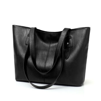 仓梵新款女士时尚大容量手提包托特包韩版简约中年妈妈包单肩百搭黑色