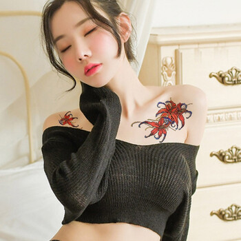哦嘻啦彼岸花纹身贴彼岸花红色曼珠沙华腰腹胸口锁骨背部防水女纹身贴纸性感逼真时尚写真刺青贴纸性感彼岸花 图片价格品牌报价 京东