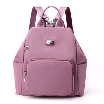 爱华仕牛津布双肩包女2023新款个性百搭女士背包潮感旅行大容量书粉色