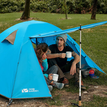 牧高笛（MOBIGARDEN） 双人双层三季防风防雨铝杆帐篷 QR2 MZ098010 蓝色