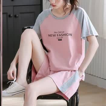 耐克顿睡衣女夏季大码女装休闲套装胖妹妹宽松短袖短裤家居服运动两件