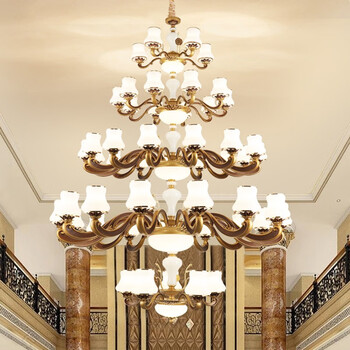 客厅吊灯现代简欧灯饰家用餐厅别墅灯具6层66头直径168高27米三色led