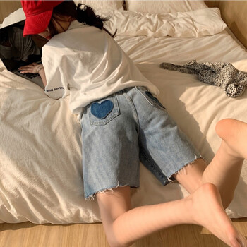 高中女生夏季牛仔五分短裤初中生青少女中学生半裤半截裤夏天高腰大码