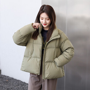拉夏贝尔加厚90白鹅绒短款小个子黑色立领羽绒服外套女2022冬季面包服
