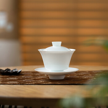 半笙景德镇高温白瓷小盖碗试茶碗岩茶功夫茶具全手工马蹄茶碗小号马蹄