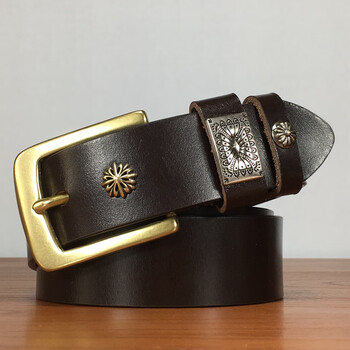 手工原创皮带腰带裤带打孔针扣真牛皮头层牛皮男士休闲搭配牛仔裤黑色