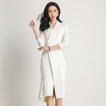 铂朗尼奥 播音主持艺考服装女学生演讲比赛白色西装职业连衣裙礼服