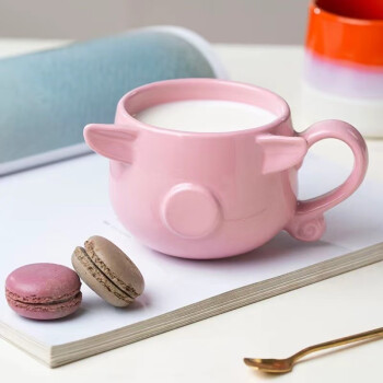 粉色猪猪杯子可爱陶瓷马克杯女生家用办公室咖啡杯送女友生日礼物粉猪