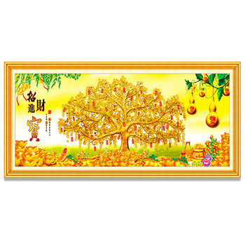 山头林村新款印花十字绣客厅大幅棉线绣招财进宝十字绣大画发财树全满