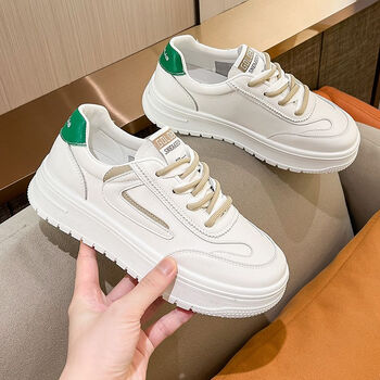 elegzo百搭小白鞋女松糕厚底显脚小的鞋子爆款好看女生白鞋春秋新款皮