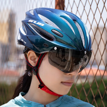 GUB 山地公路自行车带风镜眼镜一体骑行头盔男女安全帽子单车装备 K80 极光蓝 1副灰色镜片