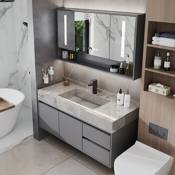 达尔奇 浴室柜岩板一体盆卫生间智能洗漱台简约现代实木洗手台盆柜