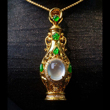 玉佳佳复古玉瓶翡翠蛋面瓶瓶安安吊坠18k镶嵌缅甸天然翡翠女款送老婆