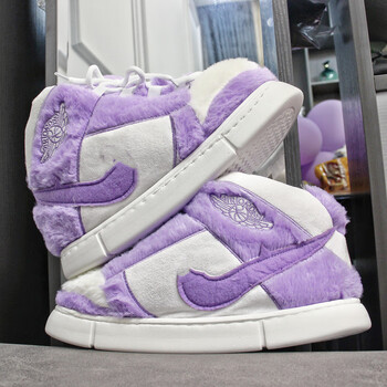 外穿防水包边aj棉拖鞋少女瘦瘦鞋情侣大码46高包跟保暖毛毛鞋棉鞋 外