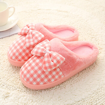 心蝴蝶结棉拖鞋女秋冬季卧室女孩保暖冬天保暖时尚棉粉色3637适合3536