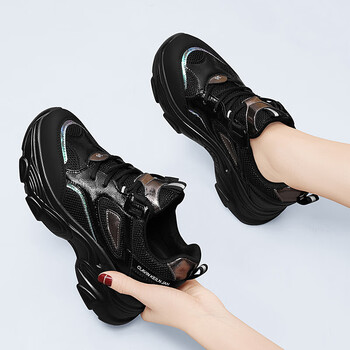 雅鹿厚底内增高老爹鞋女2022春夏季新款牛皮透气女鞋运动鞋女士休闲鞋