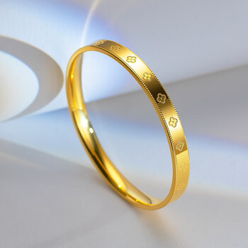 默福金手镯女幸运草手环时尚小清新越南沙金四叶草闭口手镯 6mm四叶草