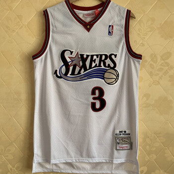 北燕客费城76人队艾弗森3号球衣复古版nba刺绣篮球3号艾弗森白色复古